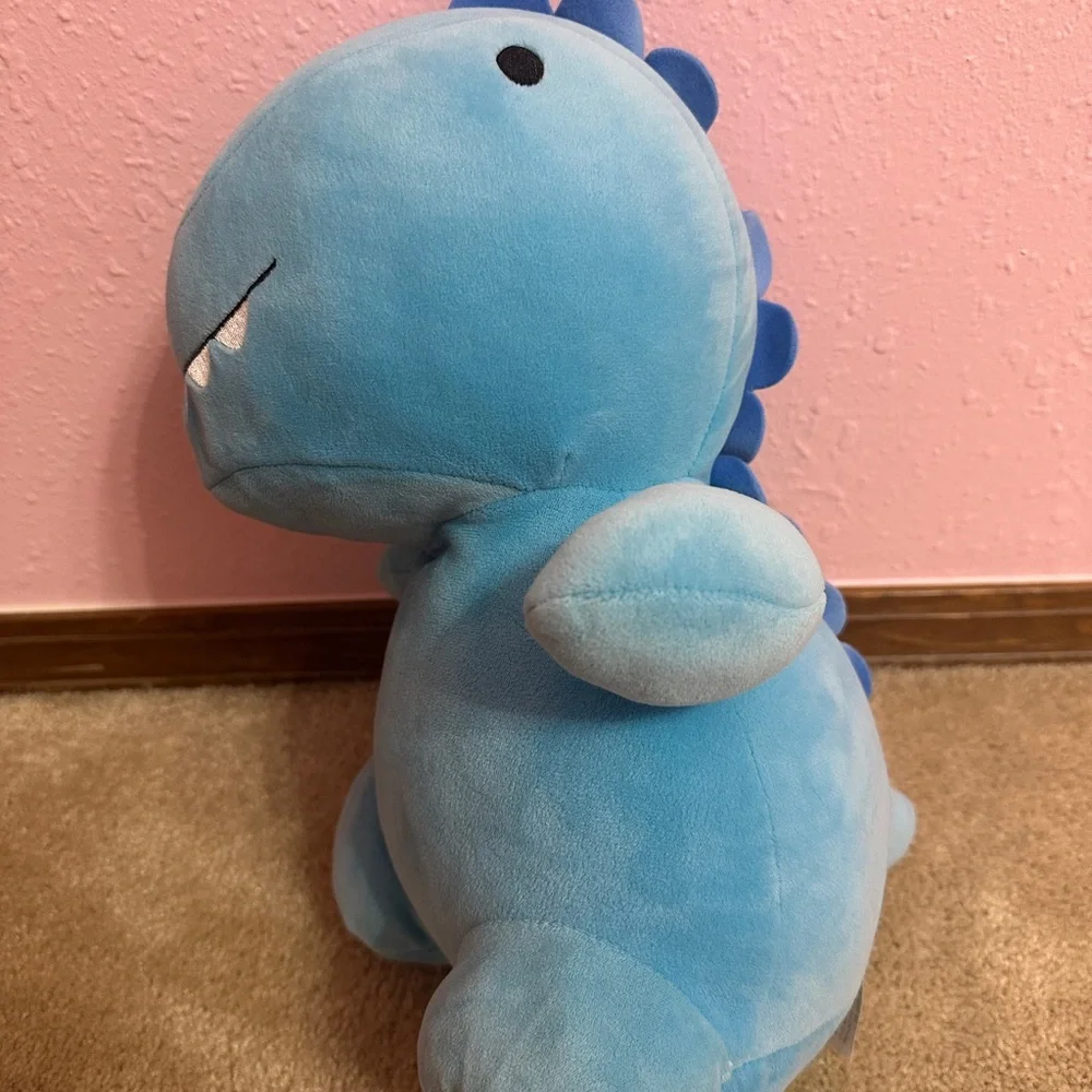 GREENBRIER Blue Dinosaur 12” Plush Sewn Eyes Squishy Pillow Decor Stuffed Toy
